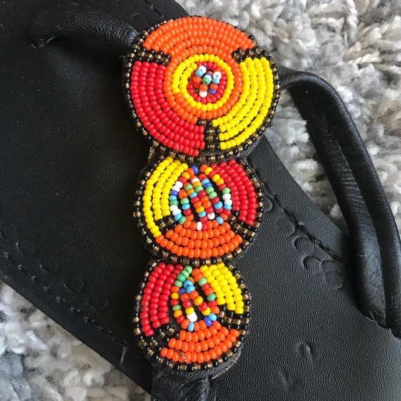Hand Beaded, Black Sandals **See sizing notes!! - Picture 3 of 5